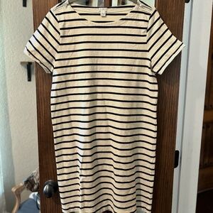 J Crew Factory Navy Blue and Cream Striped Dress, Size L